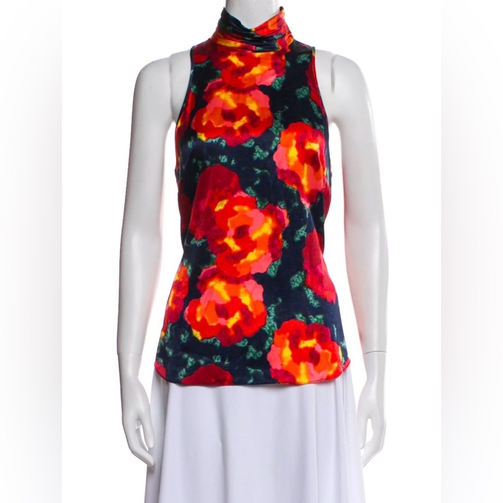 Cinq a Sept 100% Silk Daydream Jazlyn Blouse in Navy Multi Floral, size S